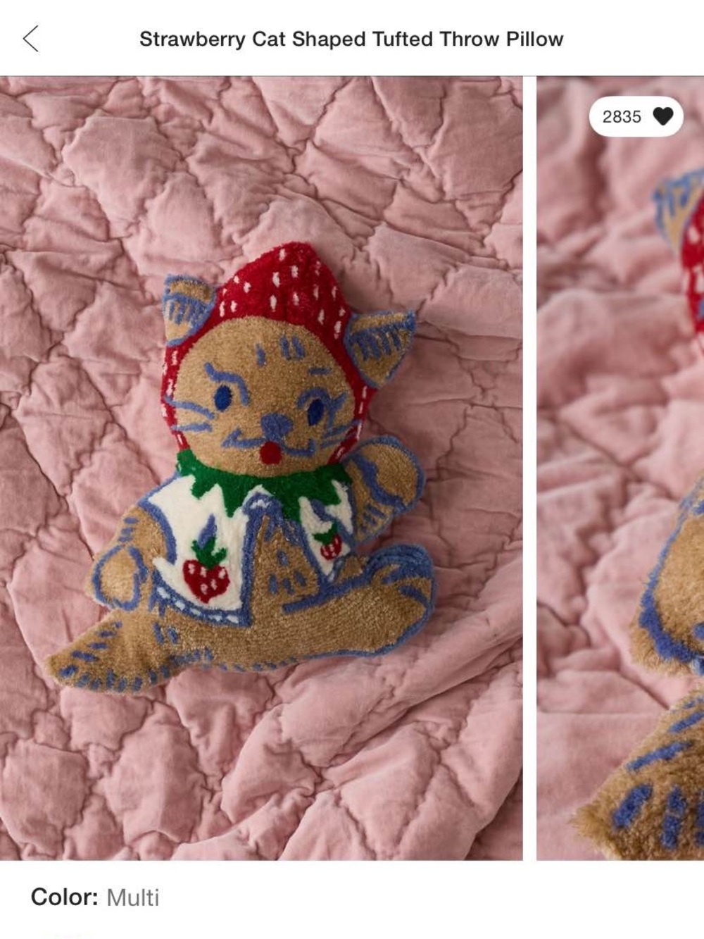 Sold Out Urban Outfitters “Strawberry Cat Shaped Tufted Throw Pillow”
